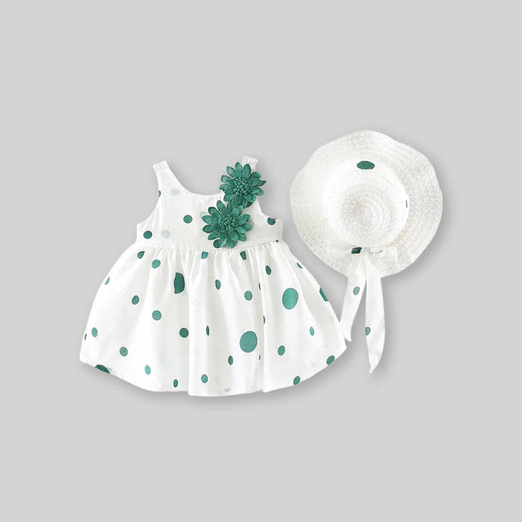 Girls Sleeveless Polka Dot Printed Dress Casual Dresses Green 1-2 Y