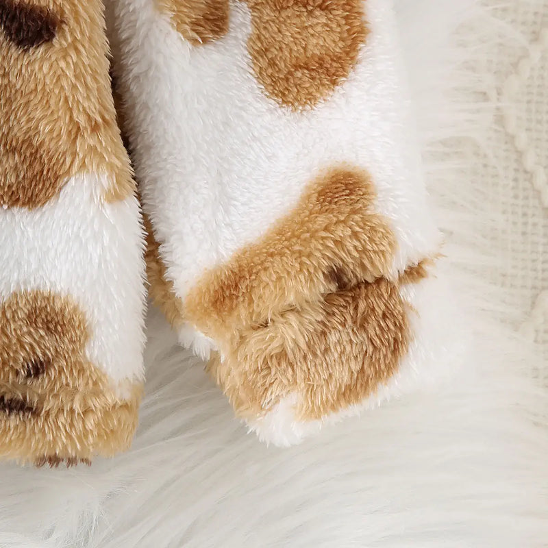 Boys White Long Sleeves Jacket With Self-Design Bear Patterns Coats & Jackets