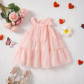 Girls Light Pink Bow Print Sleeveless Tiered Summer Dress Casual Dresses Light Pink 1-2 Y