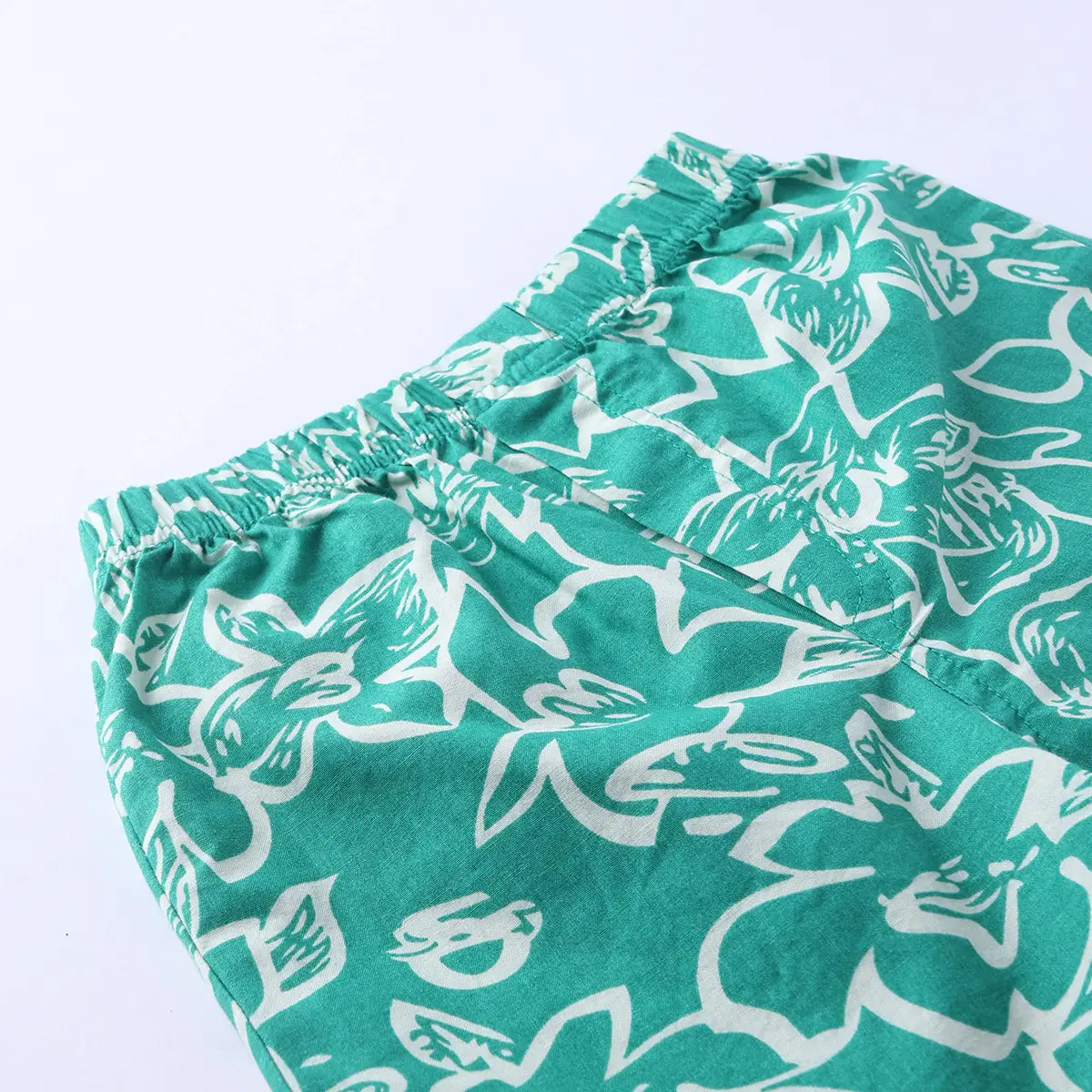 Boys Green Floral Printed Short Sleeve Shirt With Elasticated Shorts Sets Sets