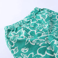 Boys Green Floral Printed Short Sleeve Shirt With Elasticated Shorts Sets Sets