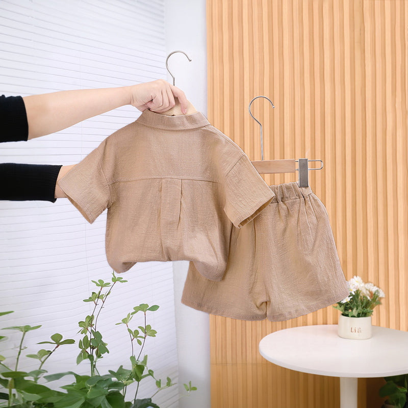 Boys Brown Textured Short Sleeves Shirt With Shorts Set 2 pc. Sets