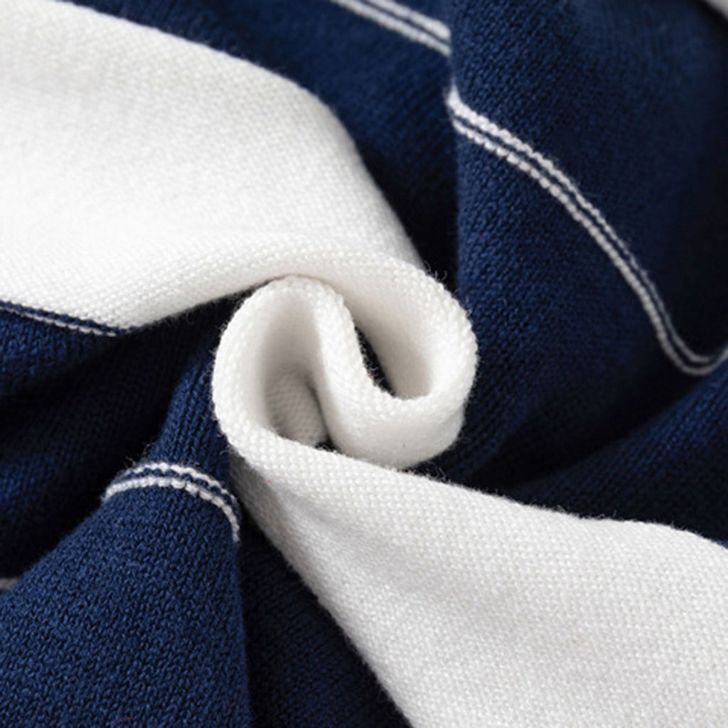 Boys Navy Blue Cardigan With Self-Design Stripe Patterns Sweaters & Cardigans