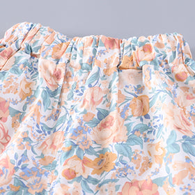 Girls Orange Floral Printed Eyelet Lace Collar Top & Shorts Co-ord Sets Sets