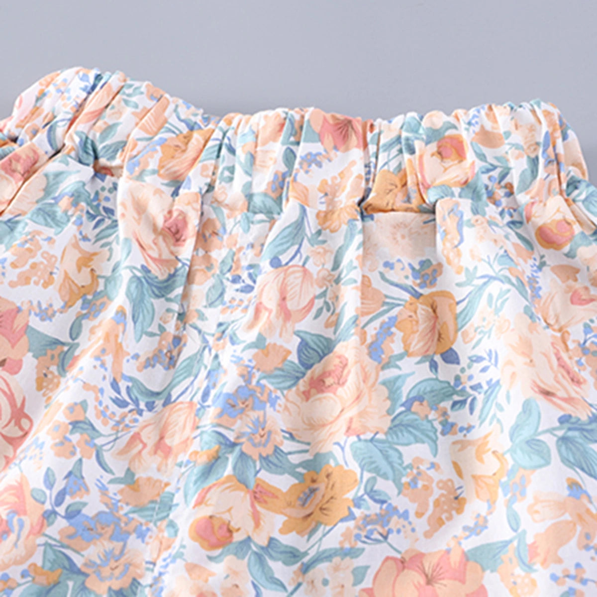 Girls Orange Floral Printed Eyelet Lace Collar Top & Shorts Co-ord Sets Sets