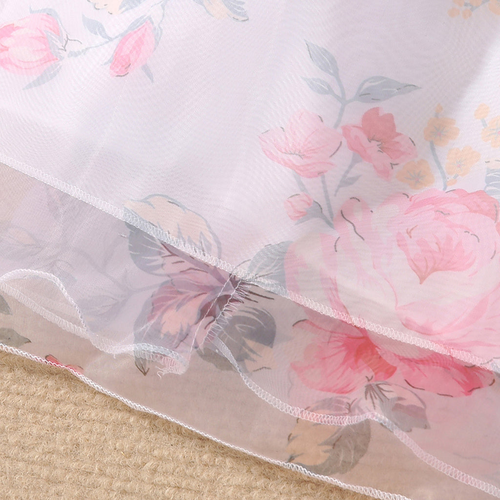 Girls Pink Floral Printed Semi-Casual Dress Casual Dresses