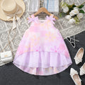 Girls Lilac Floral Print Bow A-Line High-Low Dress Casual Dresses Lilac 1-2 Y