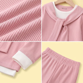 Girls Pink Ribbed Sailor Collar Overlay Top & Pants Co-ord Sets Sets