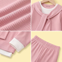 Girls Pink Ribbed Sailor Collar Overlay Top & Pants Co-ord Sets Sets