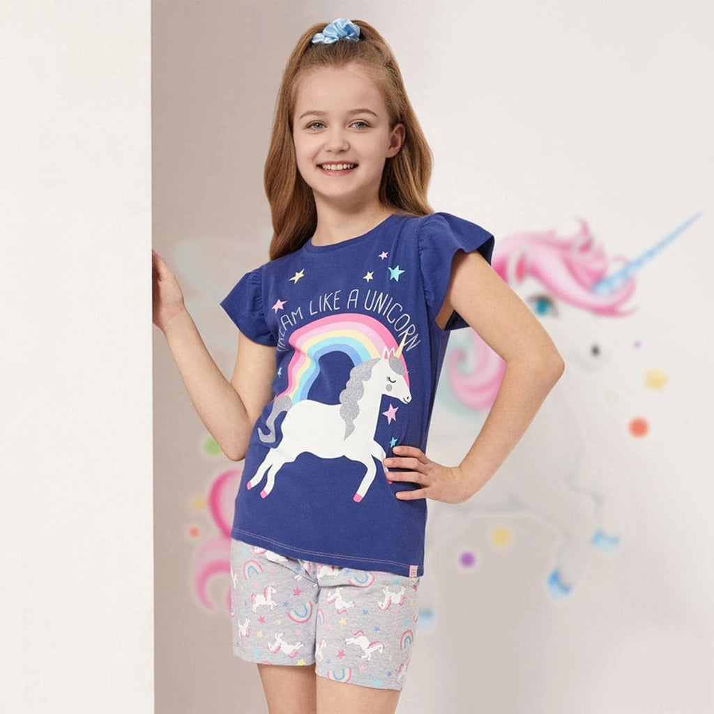Girls Short Sleeve Unicorn Print Top