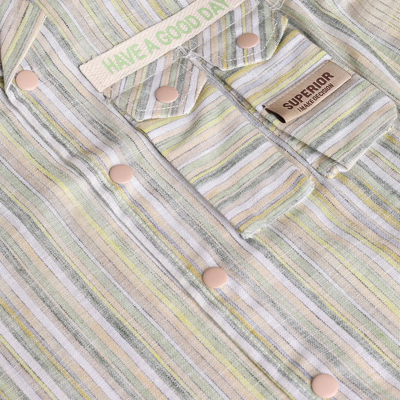 Boys Green Stripes Short Sleeve Shirt With Elasticated Shorts Sets 2 pc. Sets