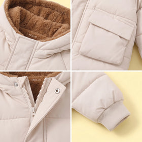 Boys Beige Fur Hooded Puffer Jacket Coats & Jackets