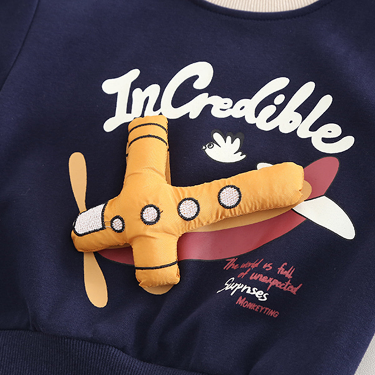 Boys Navy Blue Aeroplane Applique Sweatshirt With Pants Set 2 pc. Sets