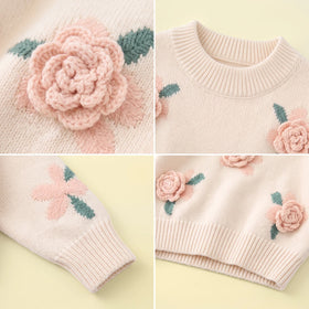 Girls Cream Floral Applique Long Sleeve Sweater Sweaters & Cardigans