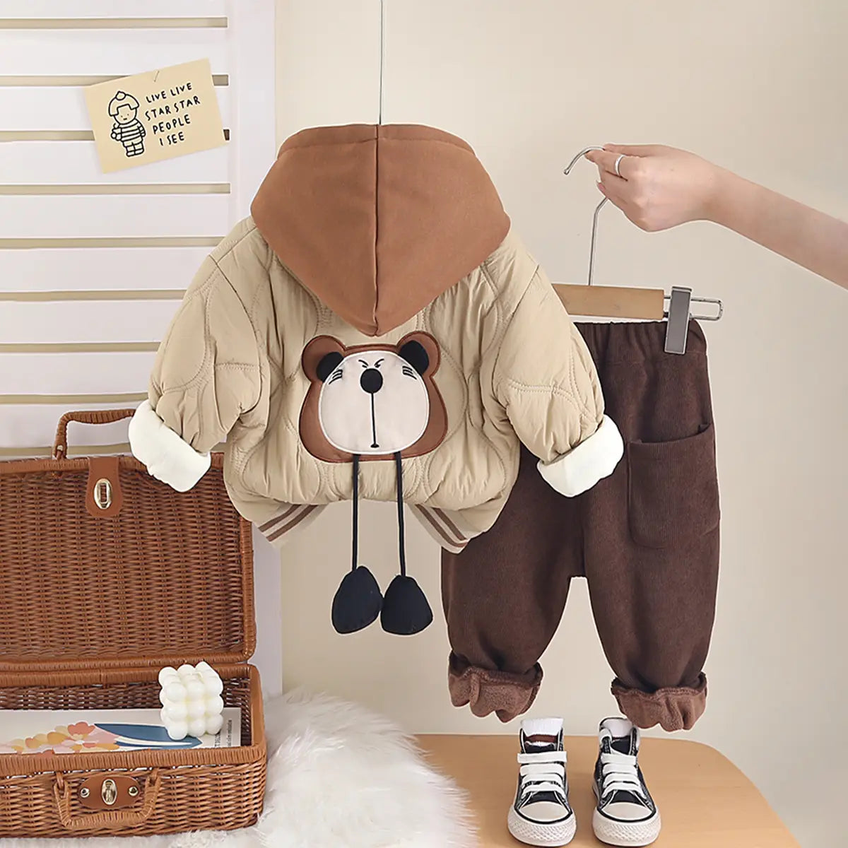 Boys Khaki Hooded Zip-up Jacket With T-Shirt & Jogger Sets Sets