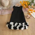 Girls Black Sleeveless A-line Party Wear Dress With Floral Applique Party Dresses Black 2-3 Y