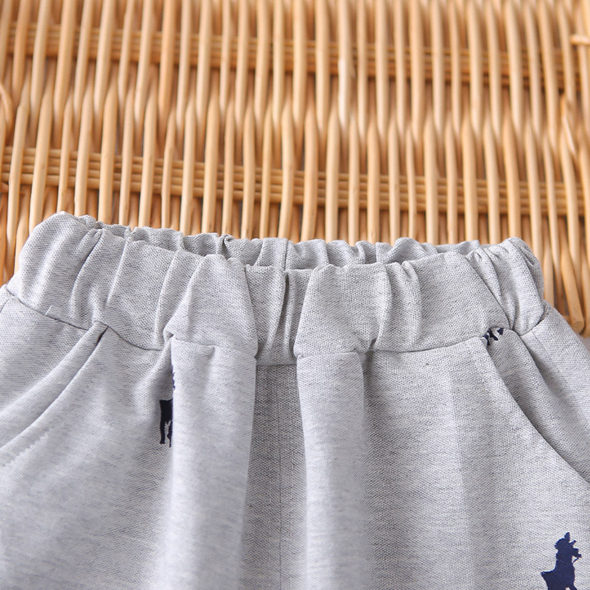 Boys Grey Horse Printed Polo T-Shirt With Shorts Set 2 pc. Sets