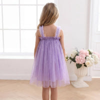 Girls Purple Polka Dot Print Tulle Overlay Sleeveless A-line Dress Casual Dresses