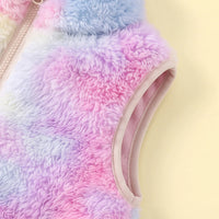 Girls Multicolor Tie-Dye Printed Fleece Front Zipper Sleeveless Winter Jacket Coats & Jackets