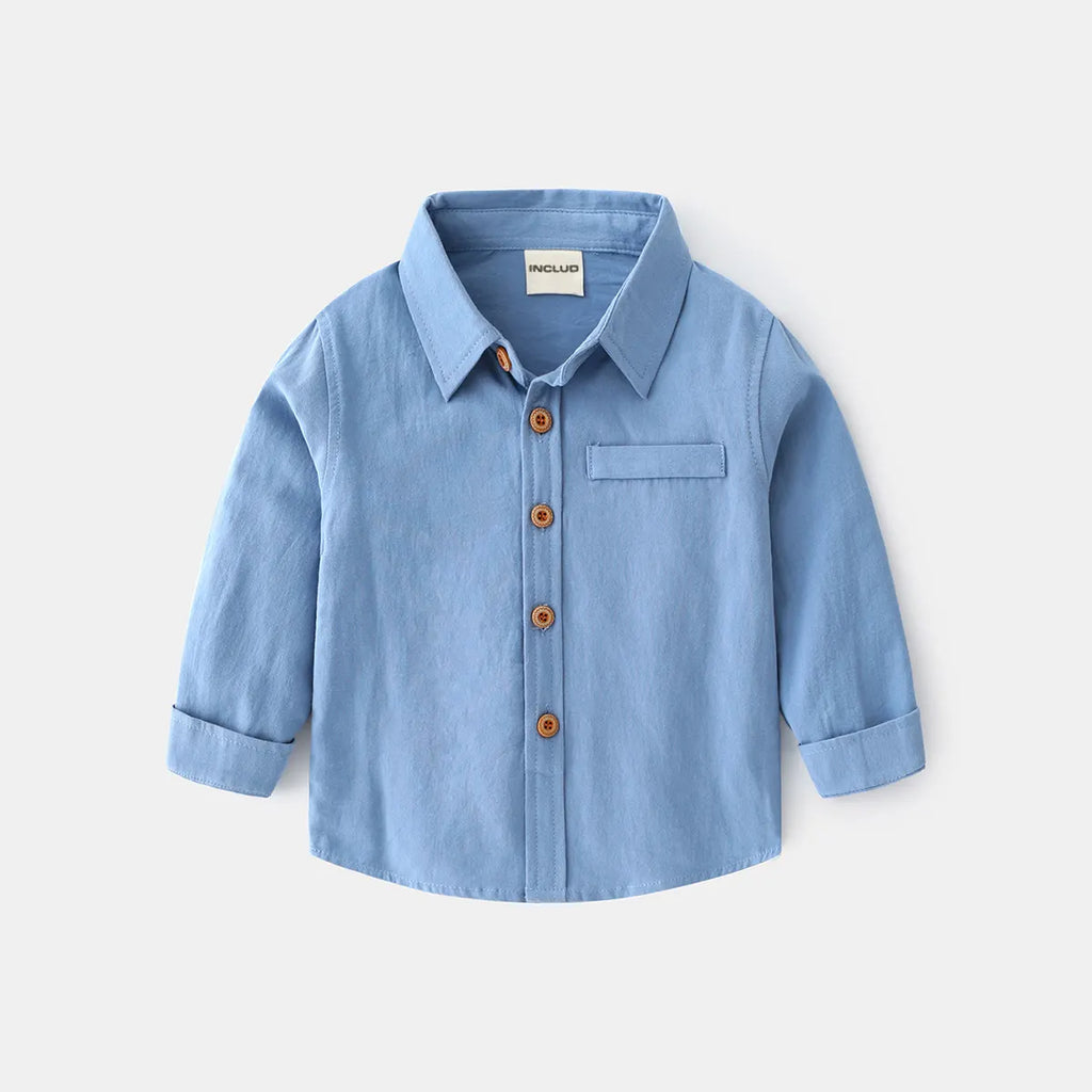 Boys Light Blue Long Sleeves Button-down Shirts Shirts