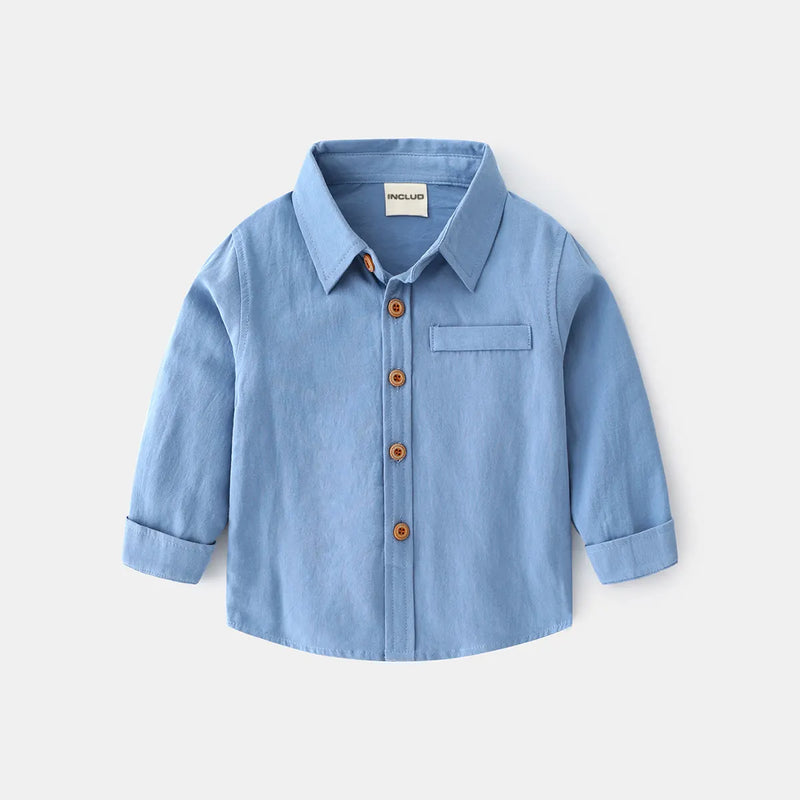 Boys Light Blue Long Sleeves Button-down Shirts Shirts
