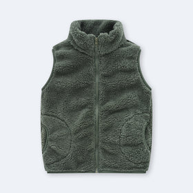 Girls Army Green Fleece Front Zipper Sleeveless Winter Jacket Coats & Jackets