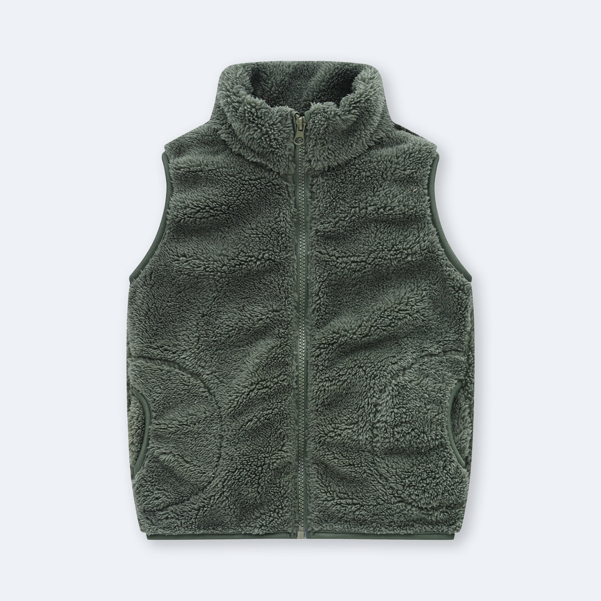 Girls Army Green Fleece Front Zipper Sleeveless Winter Jacket Coats & Jackets