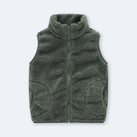 Girls Army Green Fleece Front Zipper Sleeveless Winter Jacket Coats & Jackets