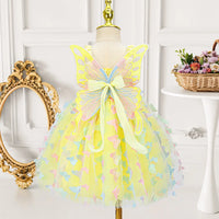 Girls Lime Yellow 3D Butterfly Wing Applique Tulle Overlay Fit & Flare Dress Casual Dresses