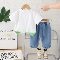 Boys Green Ombre Dyed Short Sleeves T-Shirt With Denim Pants Set 2 pc. Sets