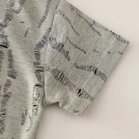 Boys Grey Distress Print Star Applique T-Shirt With Denim Shorts Sets Sets