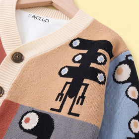 Boys Multicolour Jacquard Long Sleeve Cardigan Sweaters & Cardigans