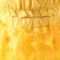 Girls Yellow Shoulder Strap Crop Top With Butterfly Applique Skirt Set 2 pc. Sets