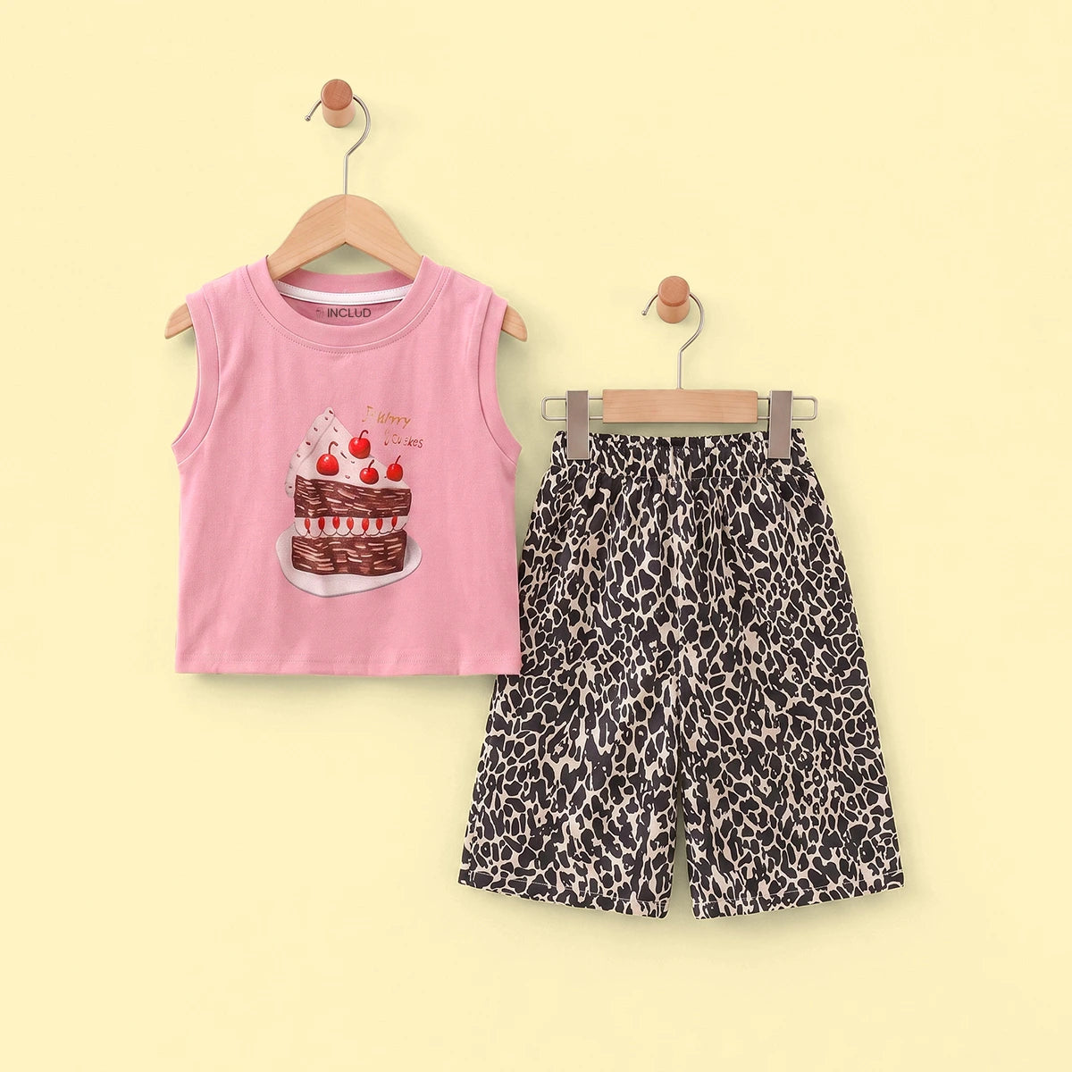 Girls Pink Graphic Sleeveless Top With Pants Sets 2 pc. Sets Pink 1-2 Y