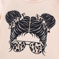 Girls Apricot Graphic Long Sleeves Top With Animal Printed Pants Set 2 pc. Sets