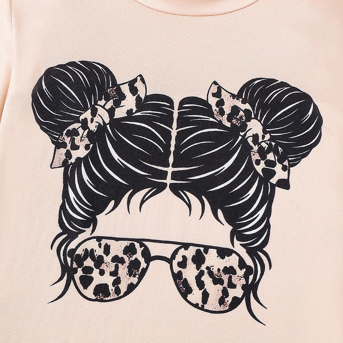 Girls Apricot Graphic Long Sleeves Top With Animal Printed Pants Set 2 pc. Sets