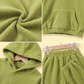 Girls Green Fleece Hooded Sweatshirt & Pants Co-ord Sets Sets