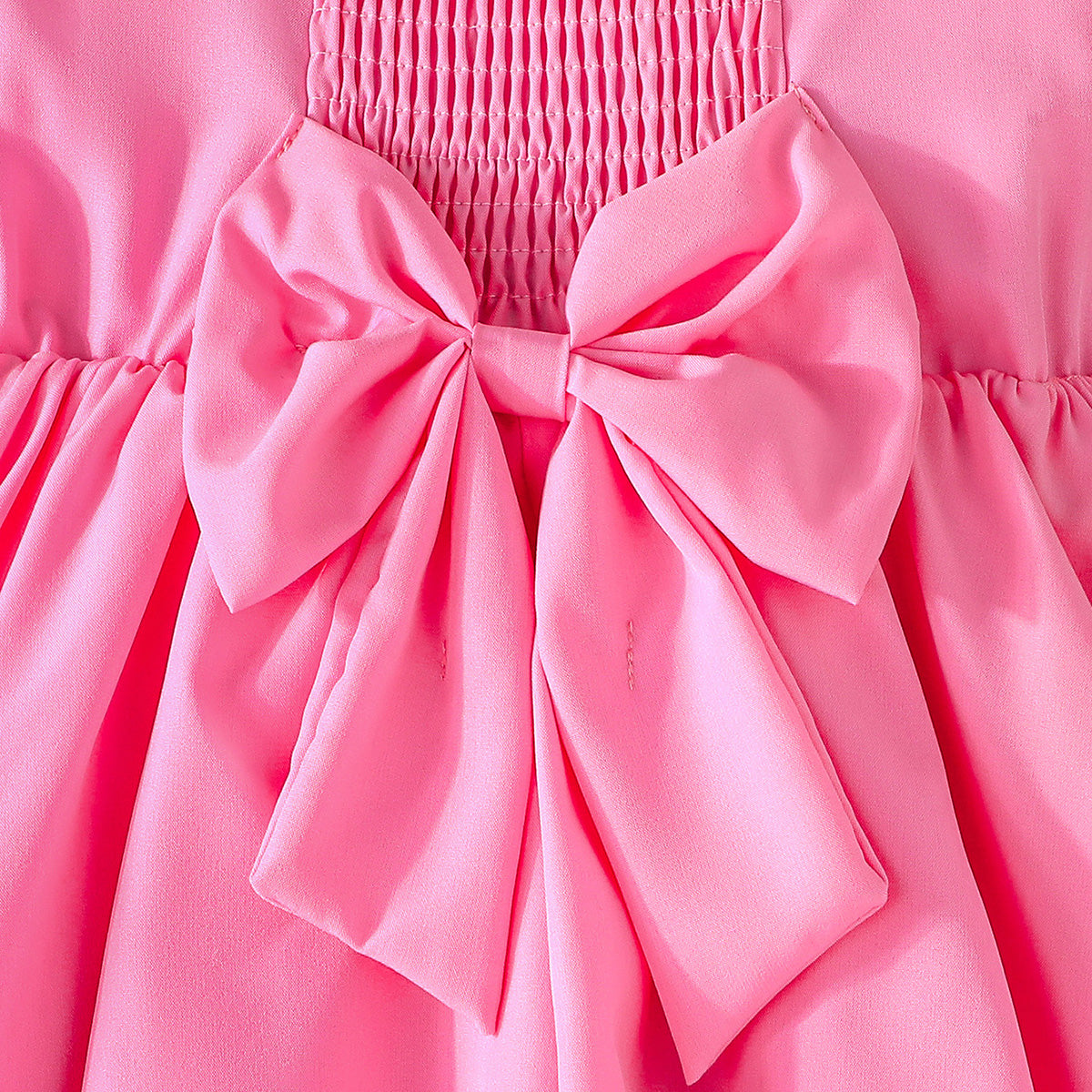 Girls Pink Flowers Applique Cap Sleeves Round Neck Dress Casual Dresses