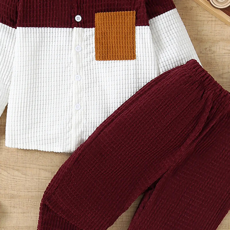 Boys Maroon Corduroy Shirt With Pant Sets Sets