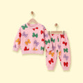 Girls Pink Bow Printed Sweatshirt & Joggers Co-ord Sets Sets Pink 1-2 Y