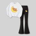 Girls White Moon Graphics Sweatshirt With Flared Pants Sets 2 pc. Sets White 7-8 Y