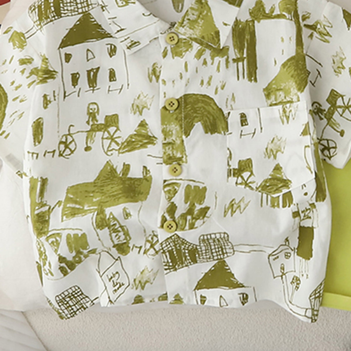 Boys Abstract Printed Short Sleeves Shirt With Green Shorts Set 2 pc. Sets