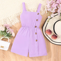 Girls Purple Button Detailed Strappy Romper Jumpsuits Purple 6-7 Y