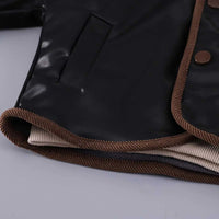 Boys Black Faux Leather Jacket With Striped Hooded Sweatshirt & Jogger Sets Sets
