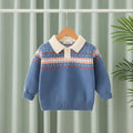Boys Blue Polo Sweater With Self-Design Jacquard Pattern Sweaters & Cardigans Blue 1-2 Y