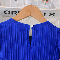 Girls Blue Flutter Sleeves Round Neck Dress Casual Dresses
