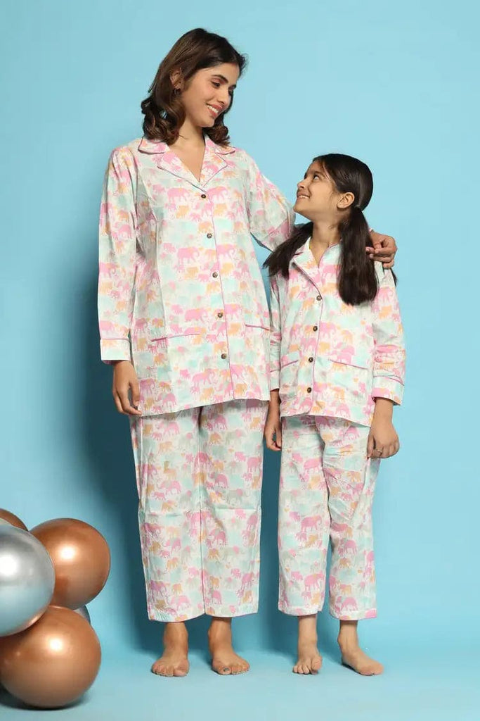Elephant Printed Sleepwear Mom & Daughter Set