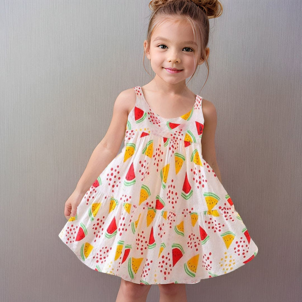 Girls Watermelon Print Shoulder Straps Dress