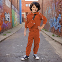 Boys Brown Solid Track Suit with Sling Bag Set Sets Brown 1-2 Y 