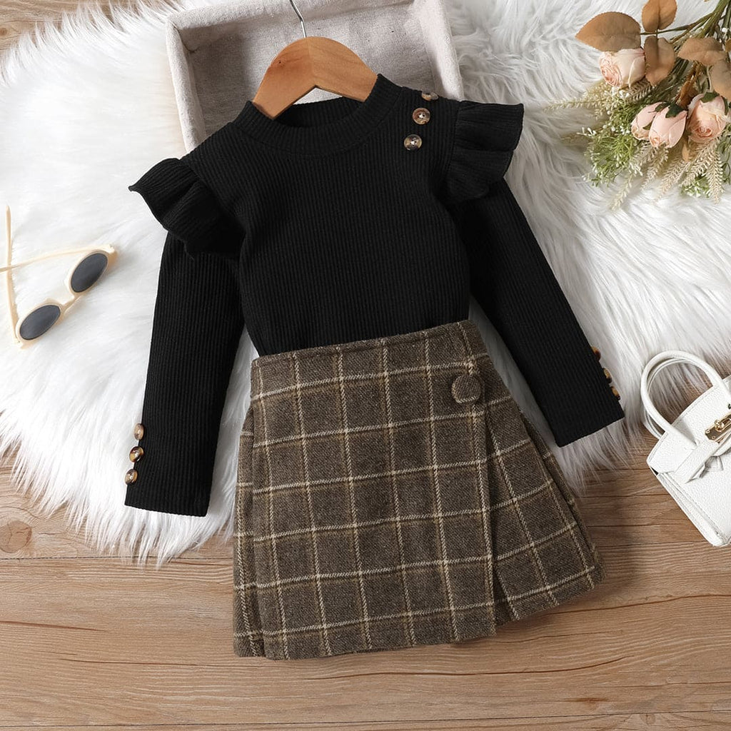 Girls Black Woolen Top with Pencil Skirt Set Sets Black 1-2 Y 